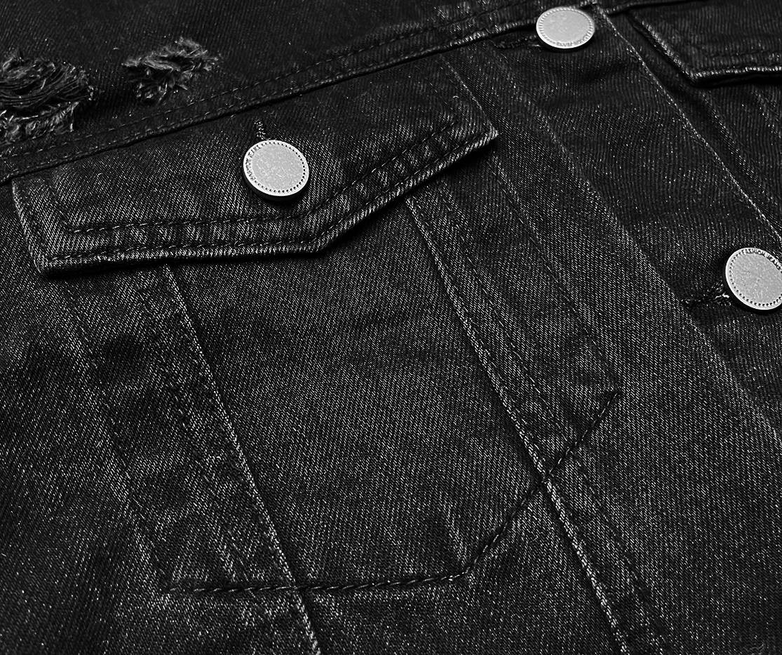 Černá dámská džínová bunda s protrženími (POP5910-K) odcienie niebieskiego M (38)