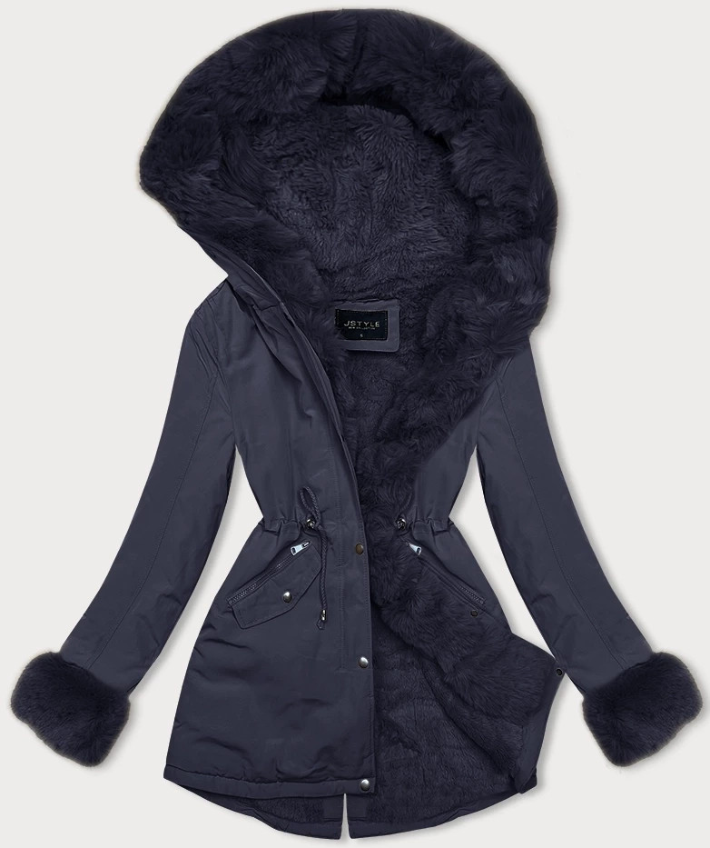 Tmavomodrá krátka zimná bunda s kožušinovou podšívkou (16M9062-215) odstíny modré S (36)