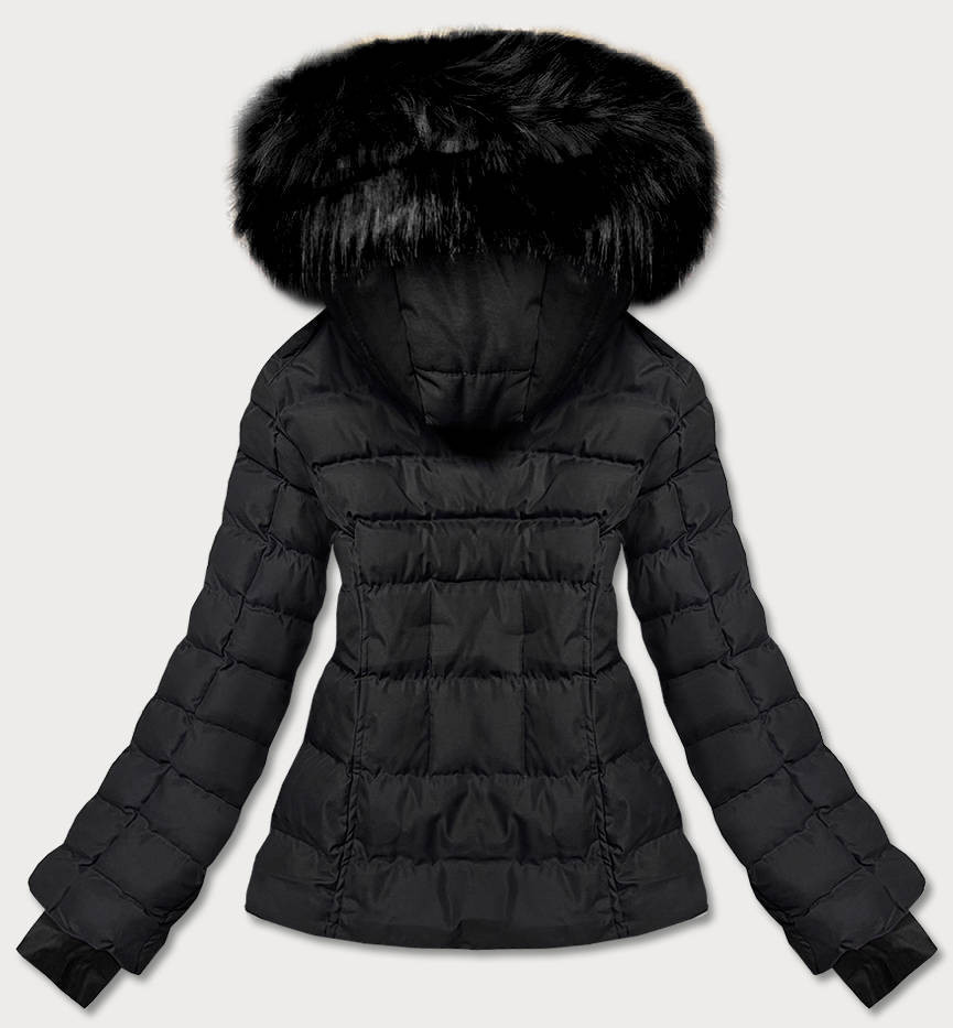 Krátká černá dámská zimní bunda s kožešinou (5M768-392A) odcienie czerni XL (42)