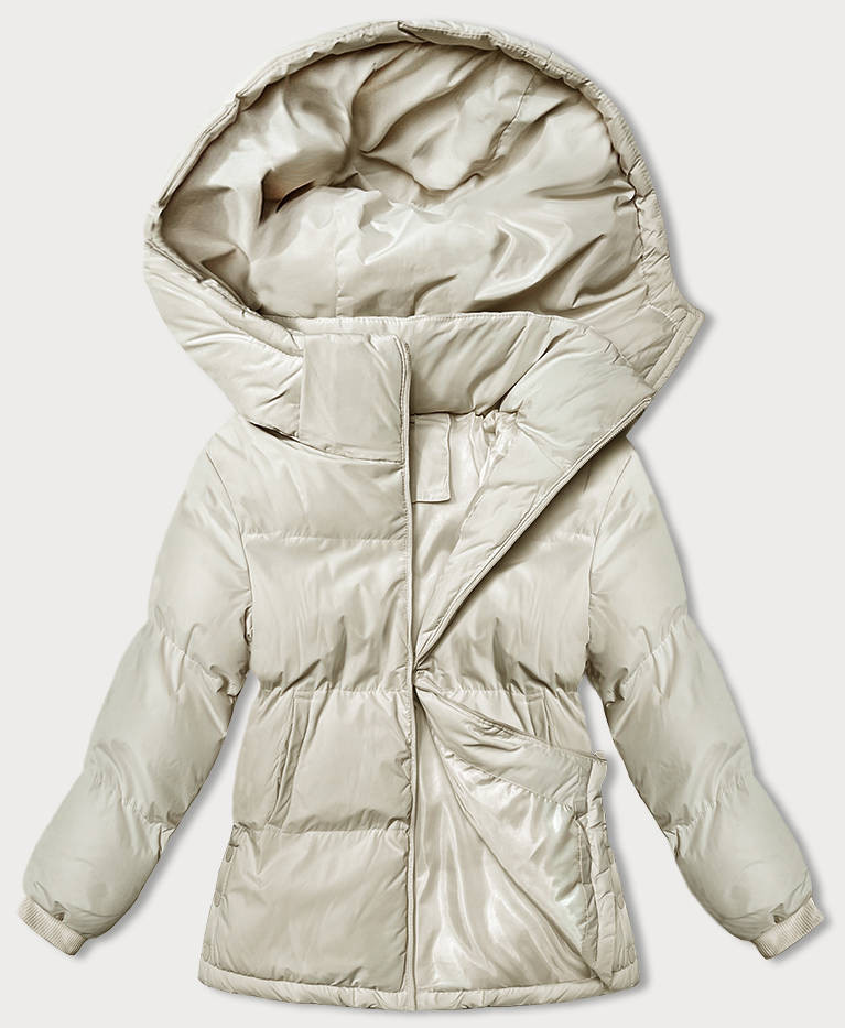 Světle béžová dámská zimní bunda s kapucí (5M3169-62) Béžová XL (42)