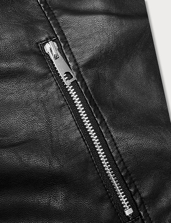 Černá dámská bunda ramoneska s límcem (11Z8097) odcienie czerni L (40)