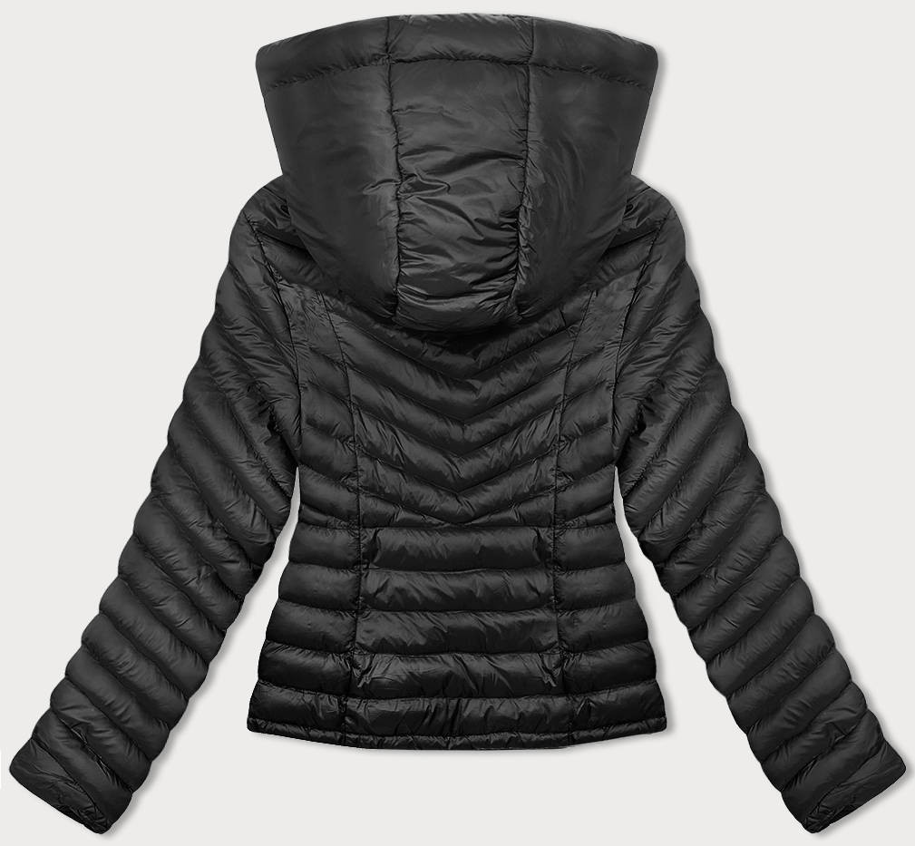 Černá dámská bunda pro přechodné období s kapucí (5M3170-392) odcienie czerni L (40)