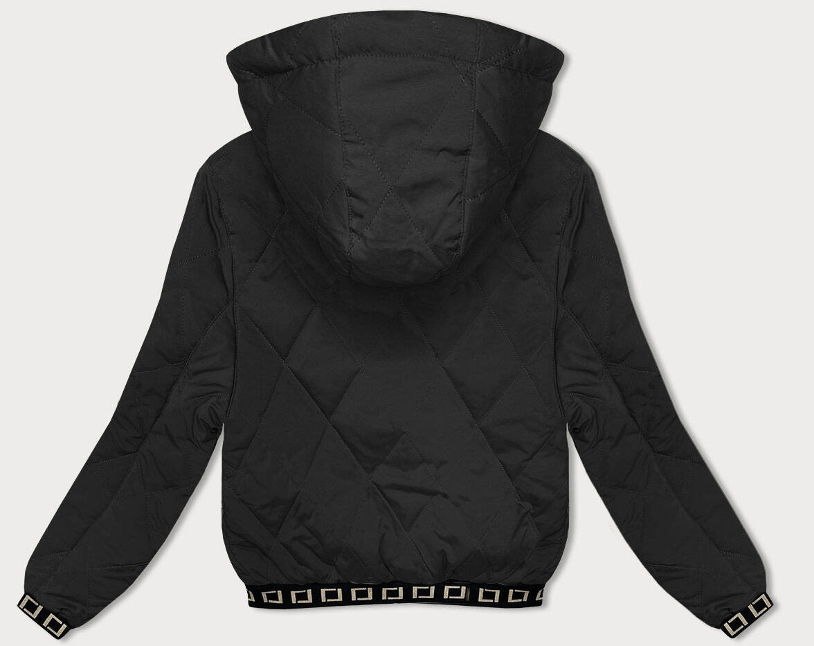 Černá prošívaná bunda s ozdobnými stahovacími lemy (16M9086-392) odcienie czerni L (40)