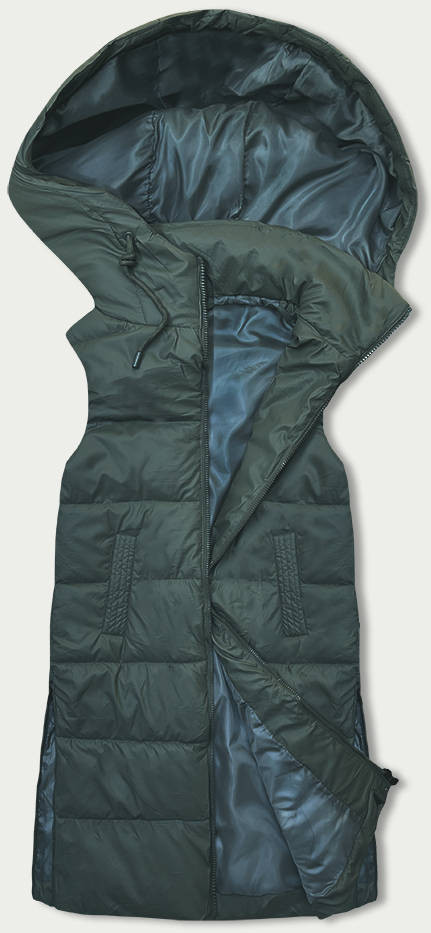 Tmavě zelená dámská vesta s kapucí (B8212-10) odcienie zieleni M (38)
