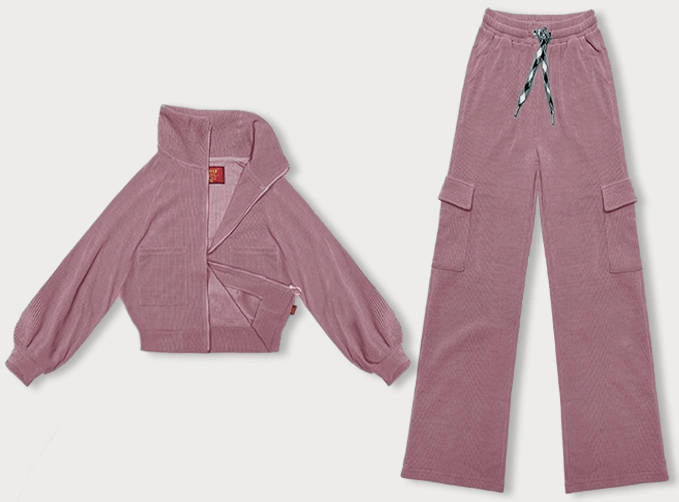 Ružový casual komplet s nohavicami typu cargo (AMG-338A) odstíny růžové XL (42)