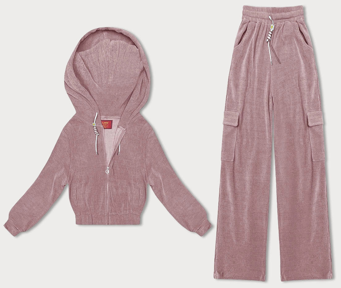 Ružový dámsky komplet - mikina a nohavice typu cargo (AMG-322A) odstíny růžové XL (42)