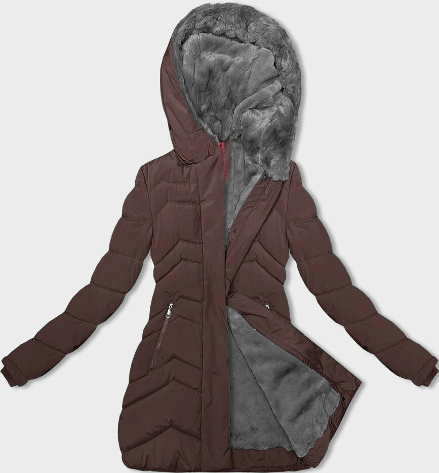 Hnedá dámska zimná bunda s kožušinovou podšívkou (LHD-23023) odstíny hnědé XL (42)