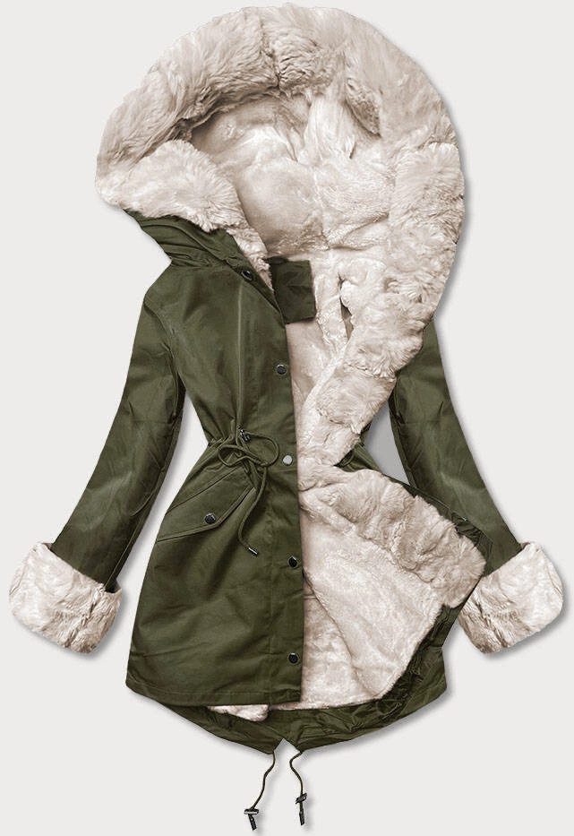 Bunda typu parka v army farbe s odnímateľnou kožušinovou podšívkou (5M3187-136) odstíny zelené L (40)