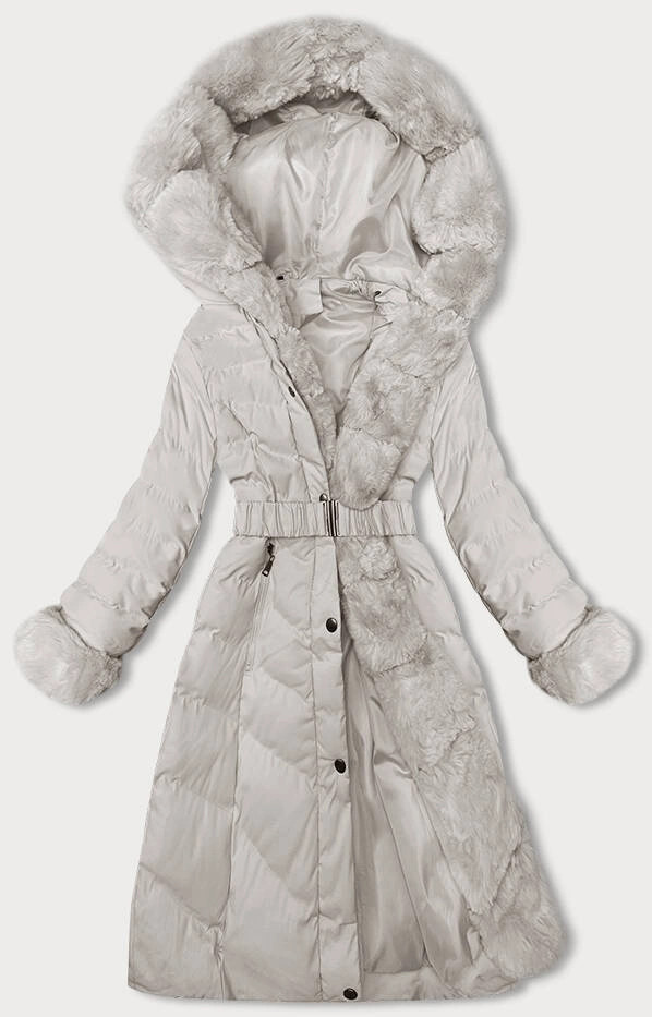 Dámska zimná bunda vo farbe ecru s opaskom (5M3156-254) odstíny béžové XL (42)