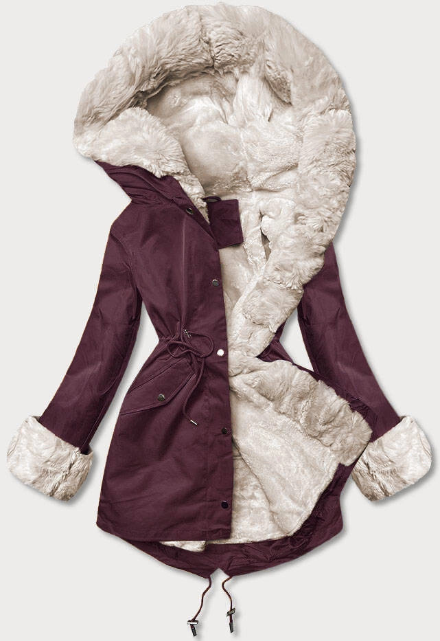 Bunda typu parka vo vínovej farbe s odnímateľnou kožušinovou podšívkou (5M763-1) odstíny červené XL (42)