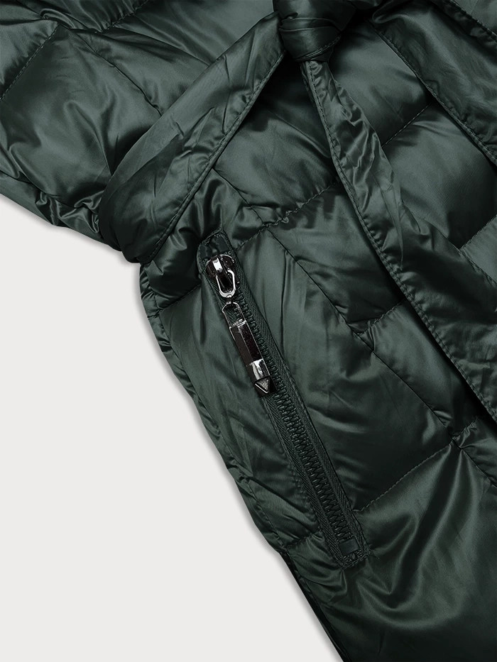 Tmavo zelená dámska zimná bunda s opaskom S'west (B8195-10) odstíny zelené M (38)