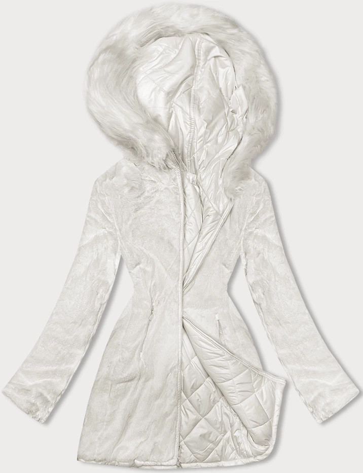 Dámska obojstranná prešívaná bunda - kožuch v ecru farbe (H-897-11) odstíny bílé S (36)