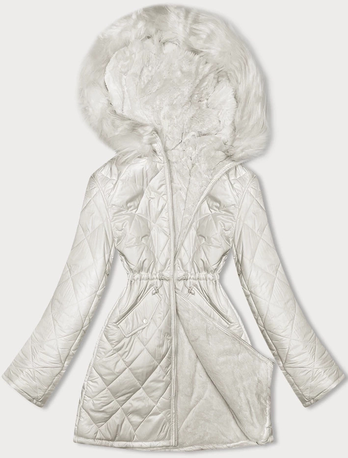 Dámska obojstranná prešívaná bunda - kožuch v ecru farbe (H-897-11) odstíny bílé S (36)
