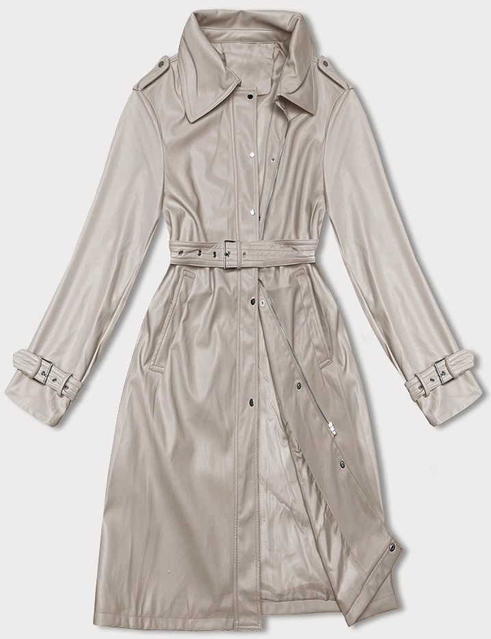 Volný dámský kabát z ekologické kůže J Style v teplé béžové barvě (11Z8101) Béžová S (36)