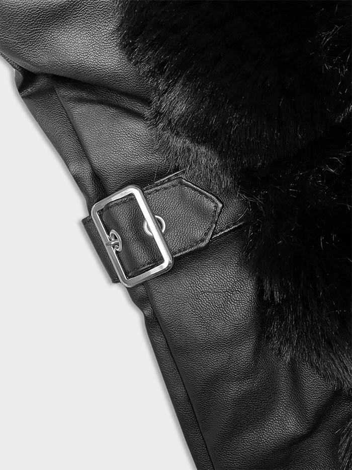Černá dámská kožešinová vesta s kapucí J Style (11Z8081) černá L (40)