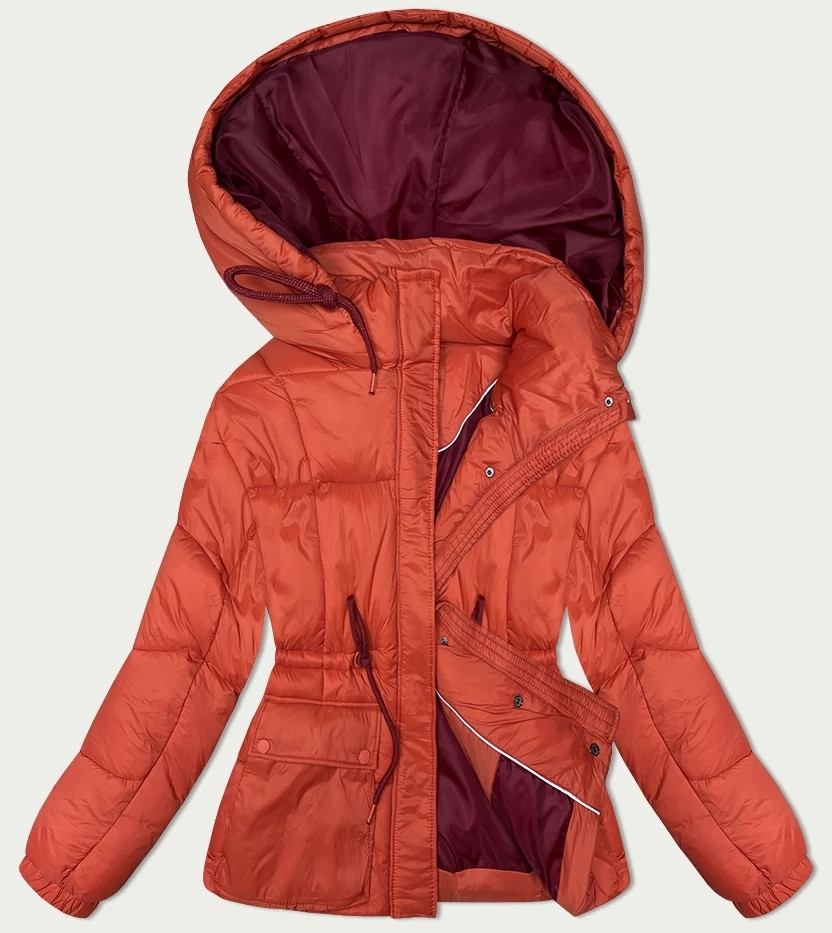 Dámska zimná prešívaná bunda v koralovej farbe s odnímateľnou kapucňou (15200) odstíny červené S (36)