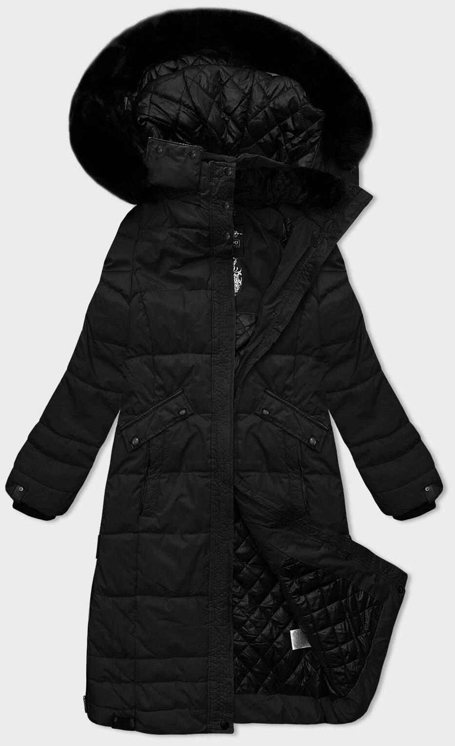 Gruba zimowa kurtka damska z torbą na zakupy Navahoo czarna (FAHMIYAA) odstíny černé S (36)