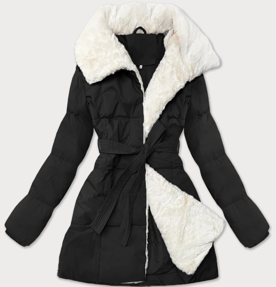 Čierna dámska bunda s kožušinovým lemom a stojačikom J Style (16M9165-392) odstíny černé L (40)