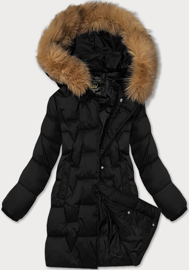 Čierna dámska zimná bunda s ozdobnou kožušinou na kapucni Libland (LD-7789) odstíny černé S (36)