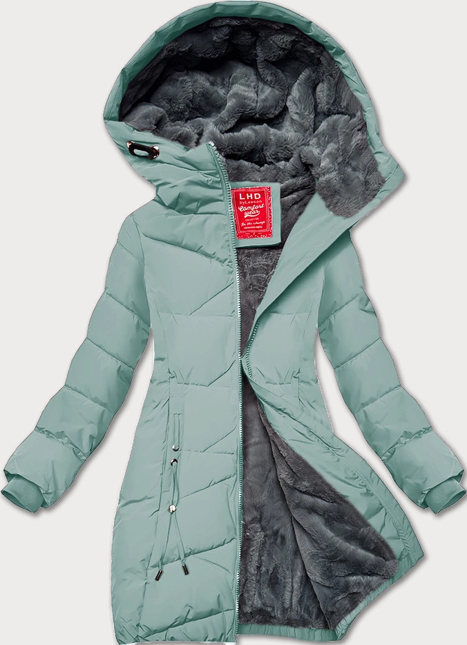 Šedo-zelená dámska zimná bunda so sťahovacím lemom LHD (LHD-24580) odstíny zelené S (36)