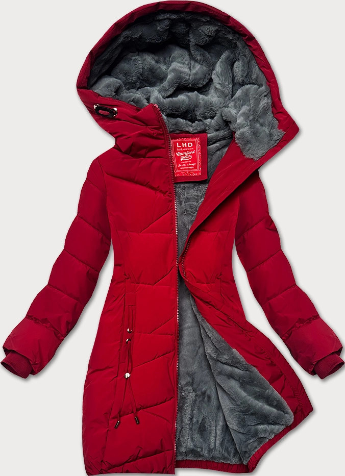 Dámska zimná bunda v bordovej farbe bordová so sťahovacím lemom LHD (LHD-24580) odstíny červené XL (42)
