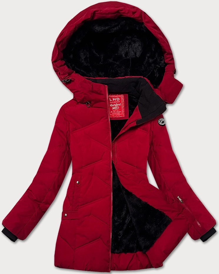 Dámska zimná bunda vo vínovej farbe s odnímateľnou kapucňou LHD (LHD-24577) odstíny červené S (36)