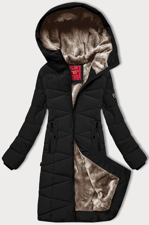 Čierna dámska zimná bunda s kožušinovou podšívkou LHD (LHD-24578) odstíny černé S (36)