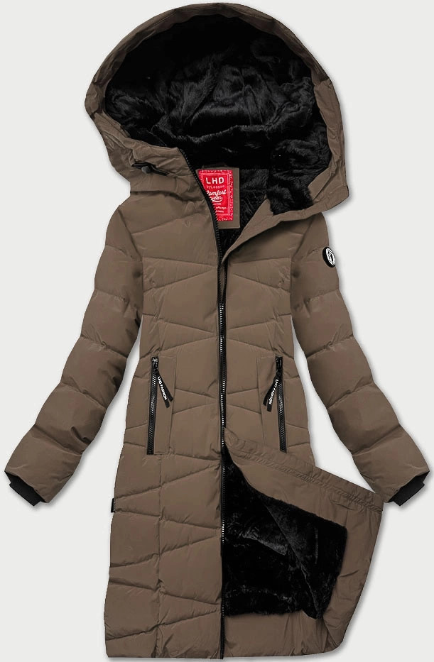 Hnedá dámska zimná bunda s kožušinovou podšívkou LHD (LHD-24578) odstíny hnědé M (38)
