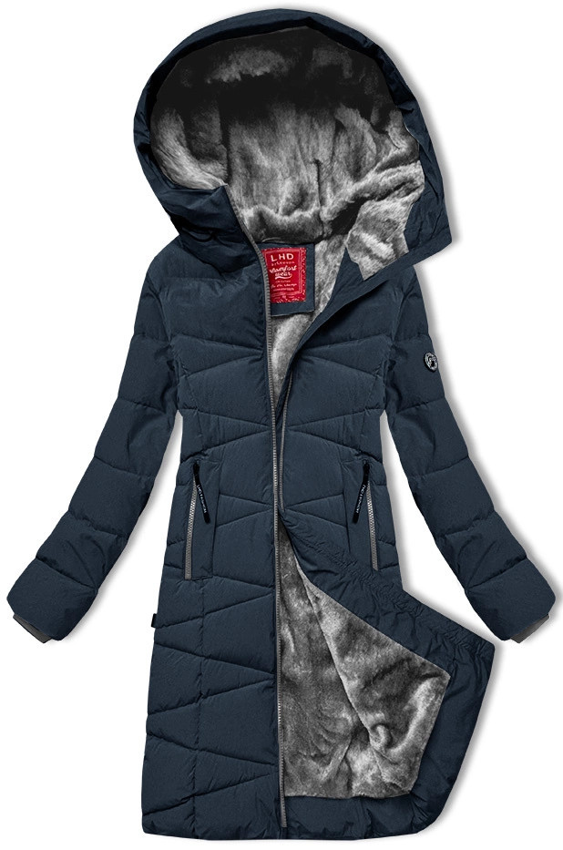 Tmavomodrá dámska zimná bunda s kožušinovou podšívkou LHD (LHD-24578) odstíny modré S (36)