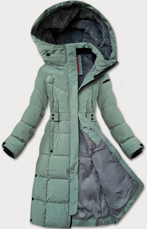 Šedo-zelená dámska zimná bunda s opaskom LHD (LHD-24575) odstíny zelené S (36)