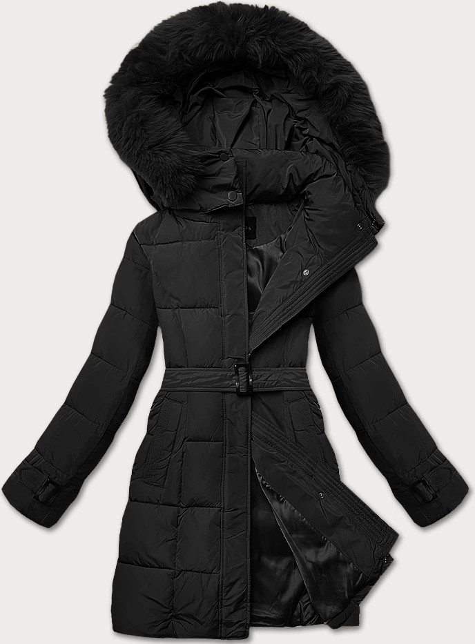 Čierna dámska zimná bunda s ozdobnými pruhmi (23MY-208) odstíny černé XXL (44)