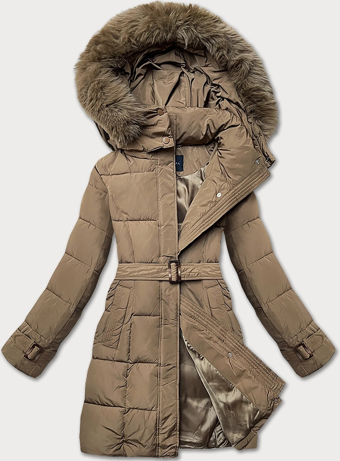 Dámska hnedá zimná bunda s ozdobnými pásmi (23MY-208) odstíny hnědé L (40)