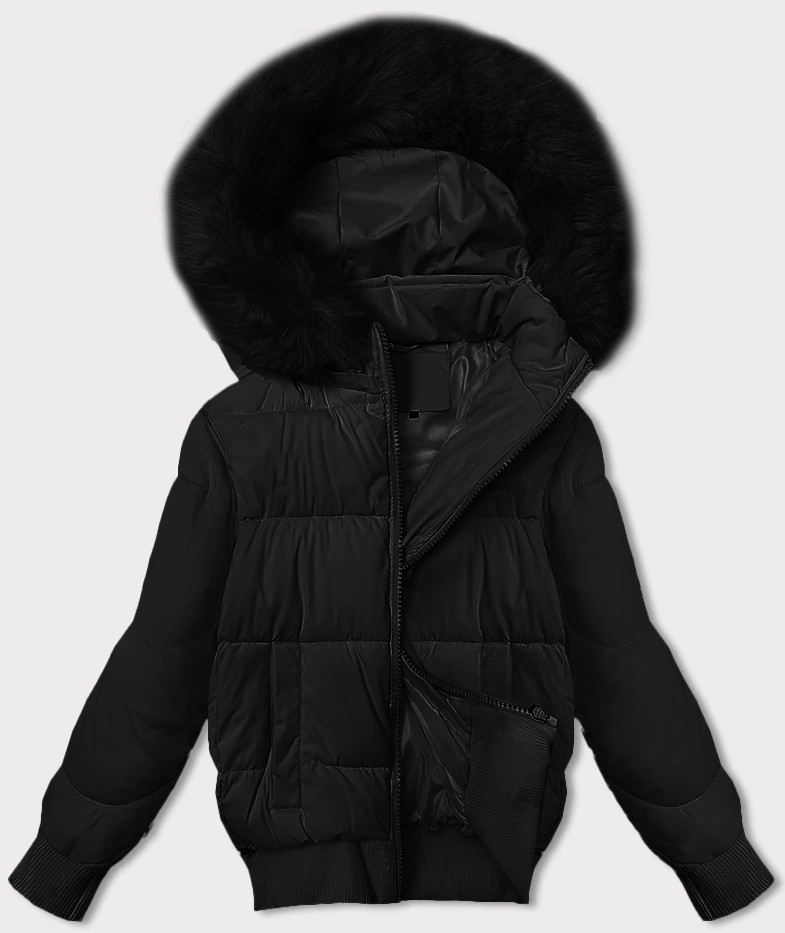 Čierna dámska krátka zimná bunda so sťahovacím lemom S'west (B8288-1) odstíny černé XXL (44)