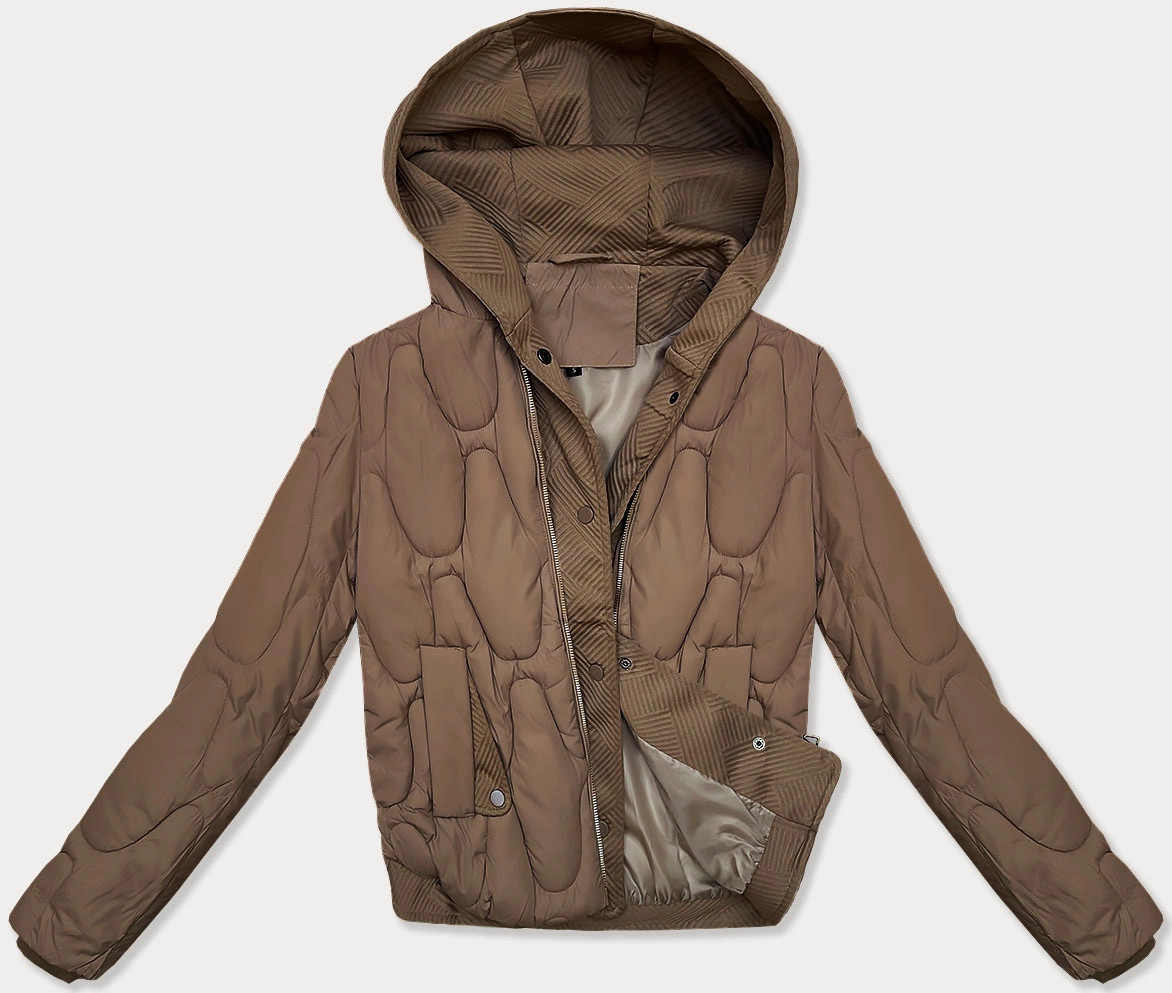 Hnedá krátka zimná bunda s ozdobnou kapucňou S'west (B8261-14) odstíny hnědé XXL (44)