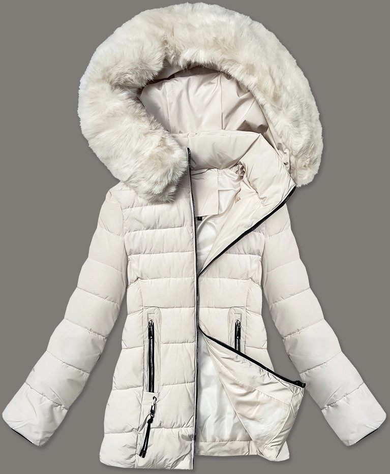 Dámska prešívaná bunda s kožušinou na kapucni S'west (B8301-26) odstíny bílé S (36)