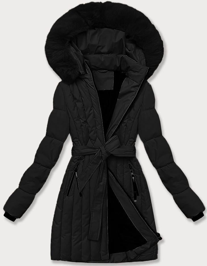 Čierna dámska zimná bunda s ozdobným prešívaním S'west (B8307-1) odstíny černé XXL (44)