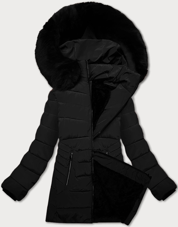 Čierna dámska prešívaná zimná bunda s kapucňou S'west (B8299-1) odstíny černé 50