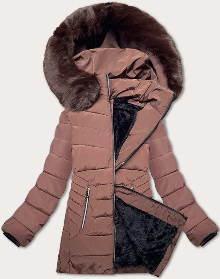 Dámska prešívaná zimná bunda v čokoládovej farbe s kapucňou S'west (B8299-14) odstíny hnědé 46