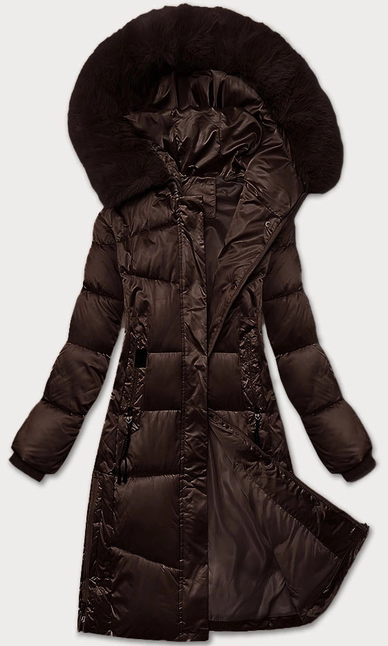 Zimní plus size prošívaná bunda s kapucí S'west chocolate (B8267-14) odstíny hnědé 46