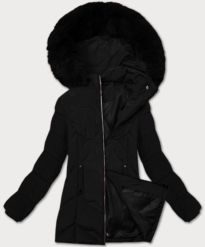 Čierna dámska zimná plus size bunda s kapucňou S'west (B8300-1) odstíny černé 46