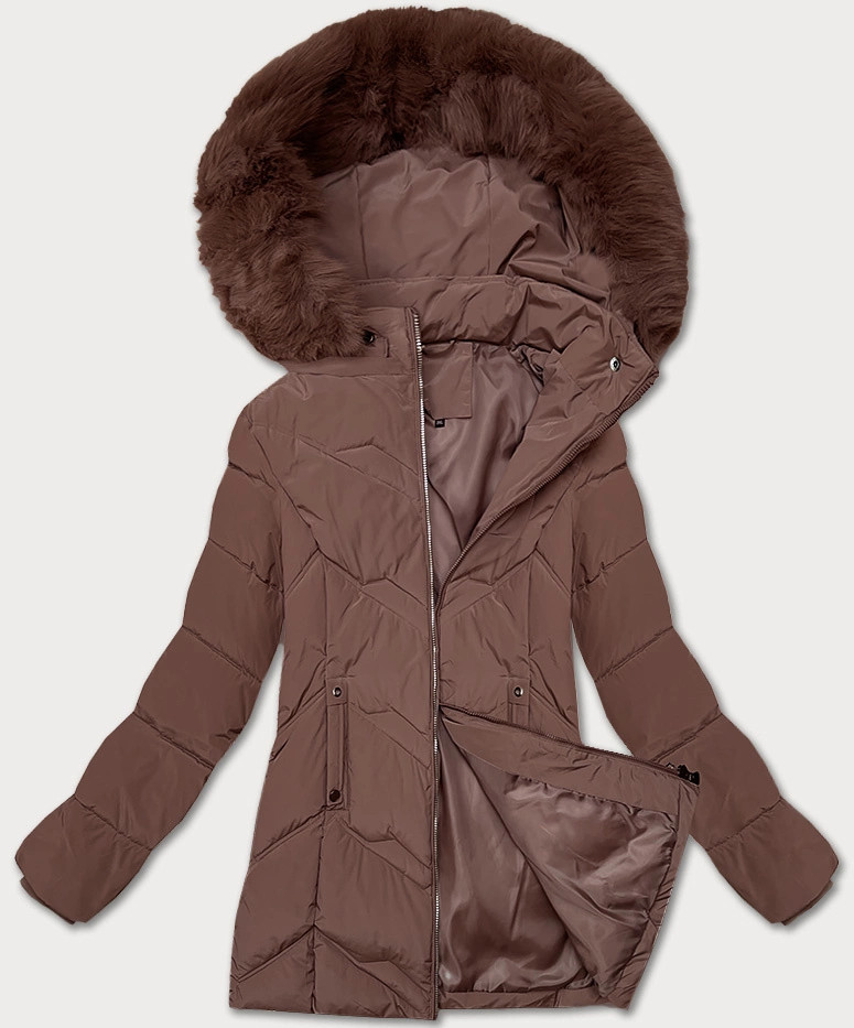 Dámska zimná plus size bunda v čokoládovej farbe s kapucňou S'west (B8300-14) odstíny hnědé 46