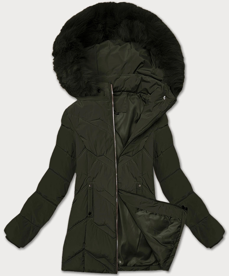 Dámska zimná plus size bunda v khaki farbe s kapucňou S'west (B8300-11) odstíny zelené 46