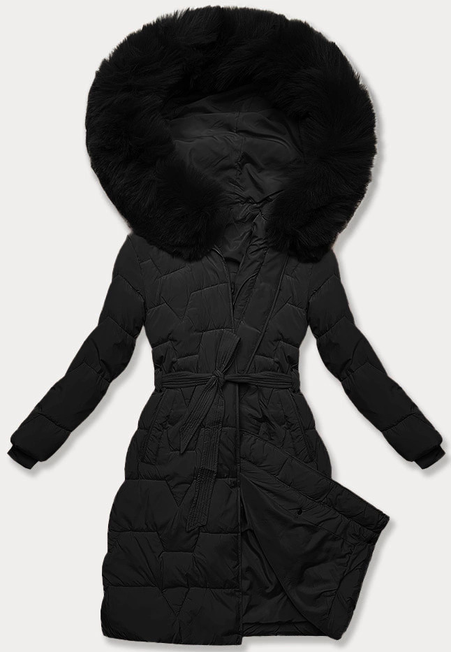 Čierna dámska prechodná bunda s opaskom J Style (16M9176-392) odstíny černé L (40)