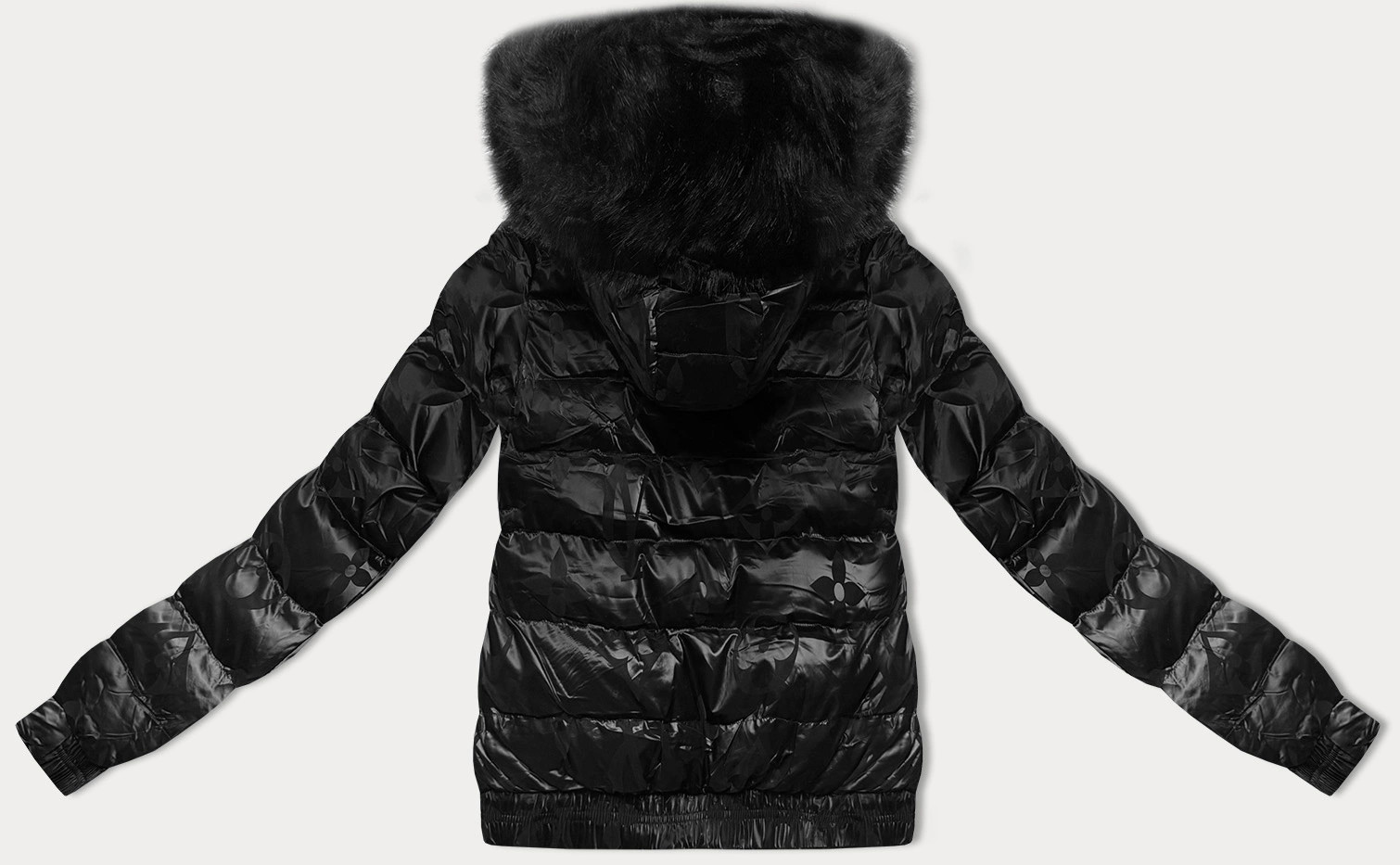 Čierna krátka zimná bunda s kvetinovým vzorom (CAN-597) odstíny černé M (38)