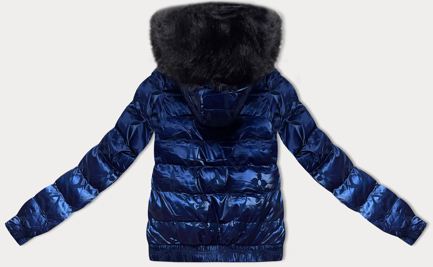 Tmavomodrá krátka zimná bunda s kvetinovým vzorom (CAN-597) odstíny modré XXL (44)