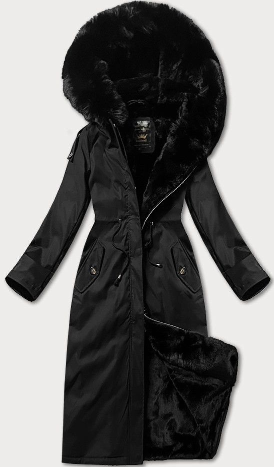 Dámska čierna teplá zimná bunda s dĺžkou po kolená Libland (7643) odstíny černé 52