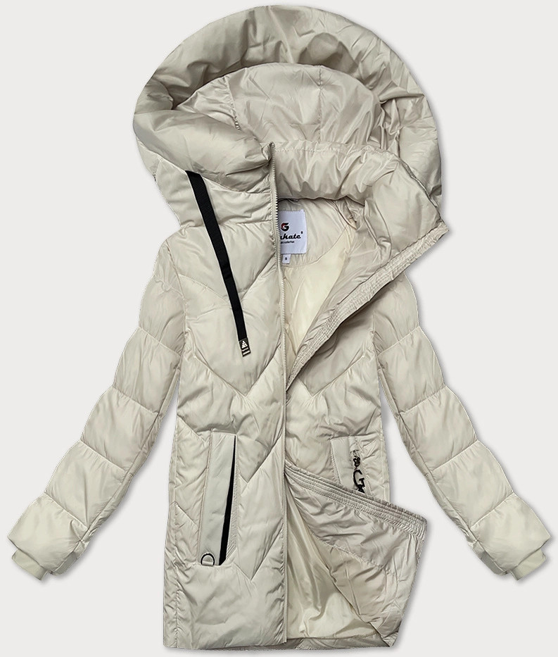 Dámska prešívaná bunda v ecru farbe s kapucňou Glakate (LU-24029#) odstíny béžové S (36)