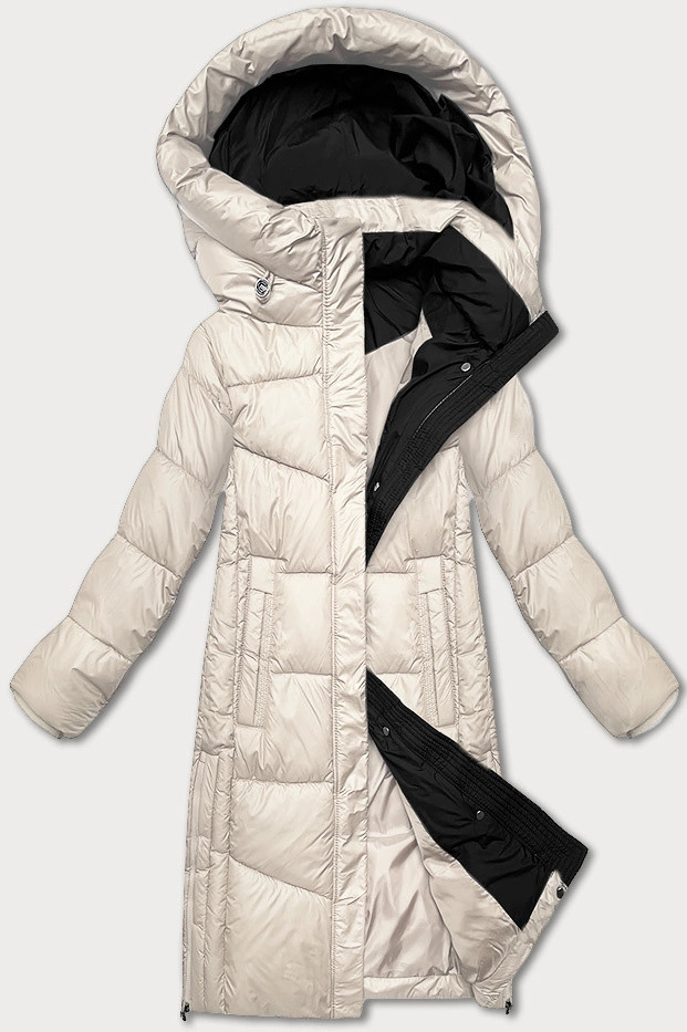Dámska zimná bunda vo farbe ecru s kontrastnou podšívkou Glakate (LU-238152#) odstíny béžové XXL (44)
