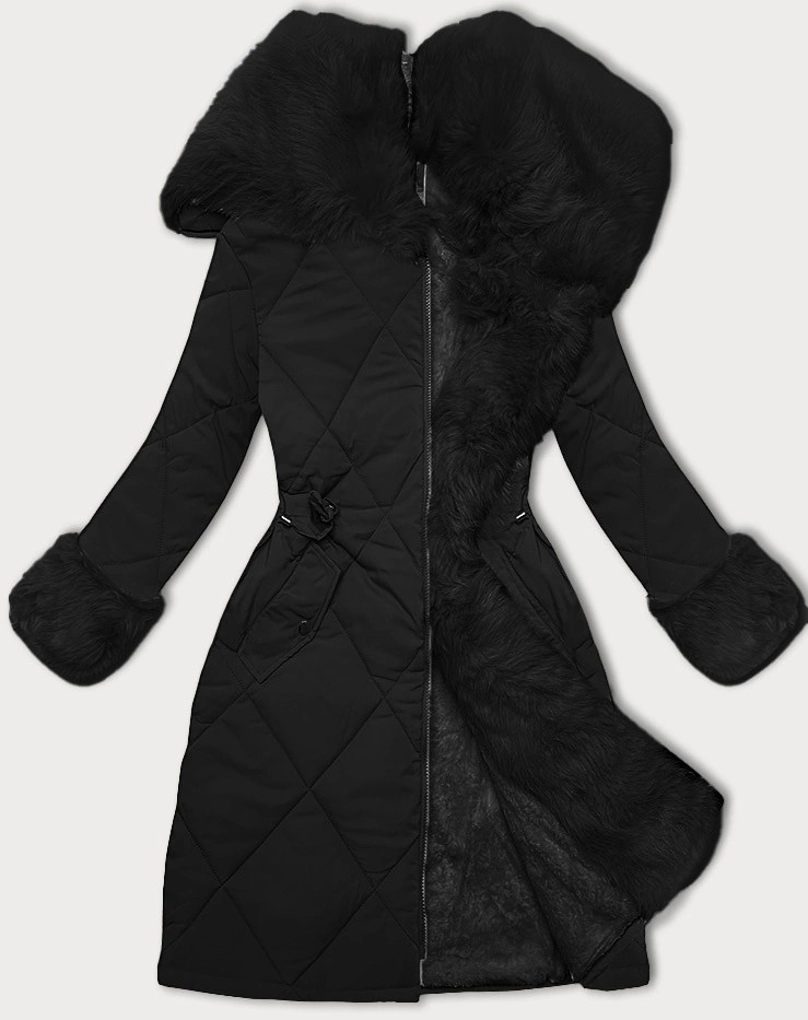 Čierno-čierna prešívaná zimná bunda s kožušinovou podšívkou Way Mode (WD202308) odstíny černé S (36)