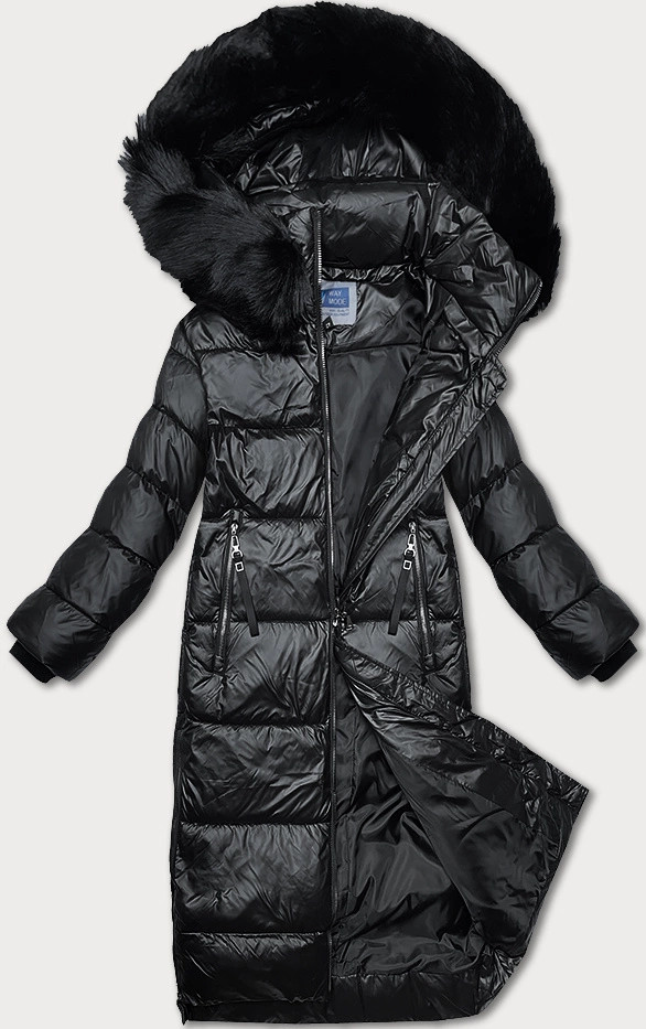 Čierna prešívaná zimná bunda s kapucňou Way Mode (9837#) odstíny černé XS (34)